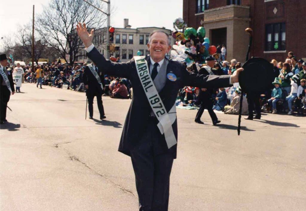 President Bartley marches in the Holyoke St. Patrick’s Parade.