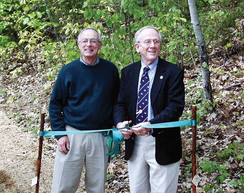 President David Bartley ’54 (right) formally dedicates the HCC Natural Refuge and Trail System