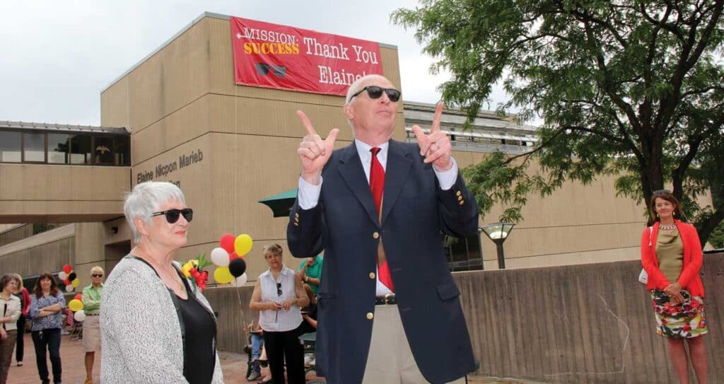 HCC professor emerita Elaine Marieb ’80 with President William Messner